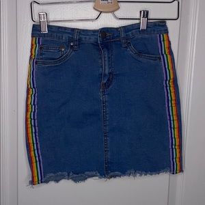 FOREVER 21 JEAN SKIRT WITH RAINBOW DETAIL